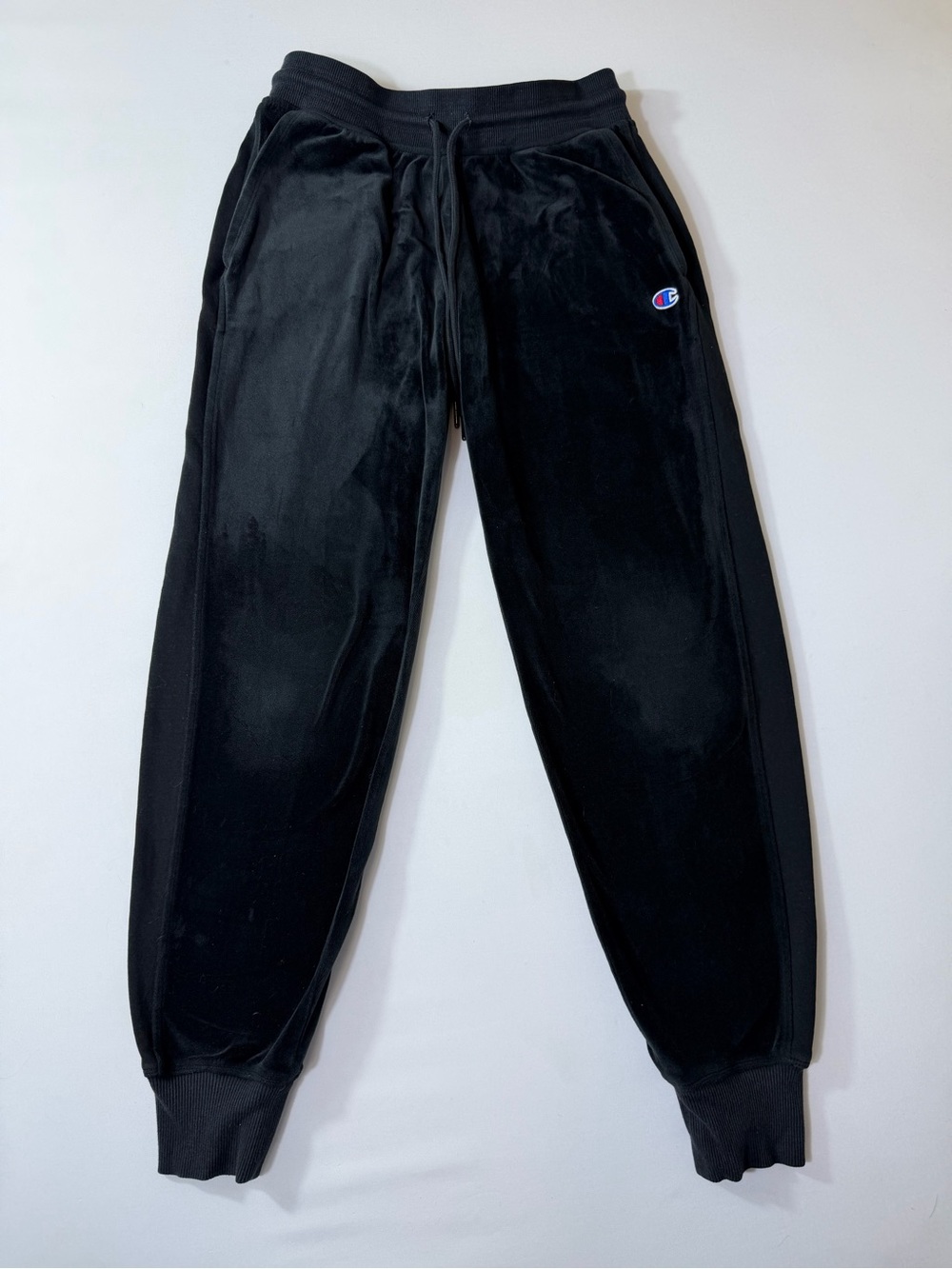 Champion Velour Sweatpants Womens Small Black Soft Tapered Leg Velvety Joggers